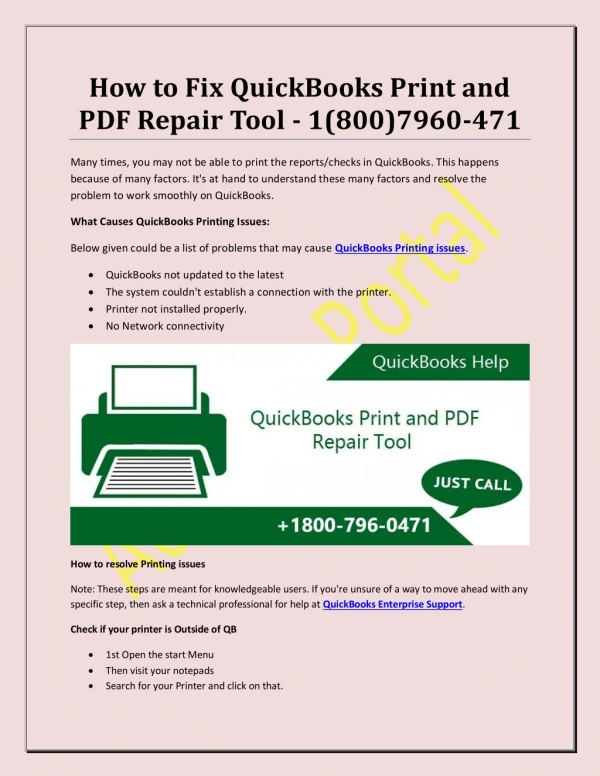 How to Fix QuickBooks Print and PDF Repair Tool - 1(800)7960-471