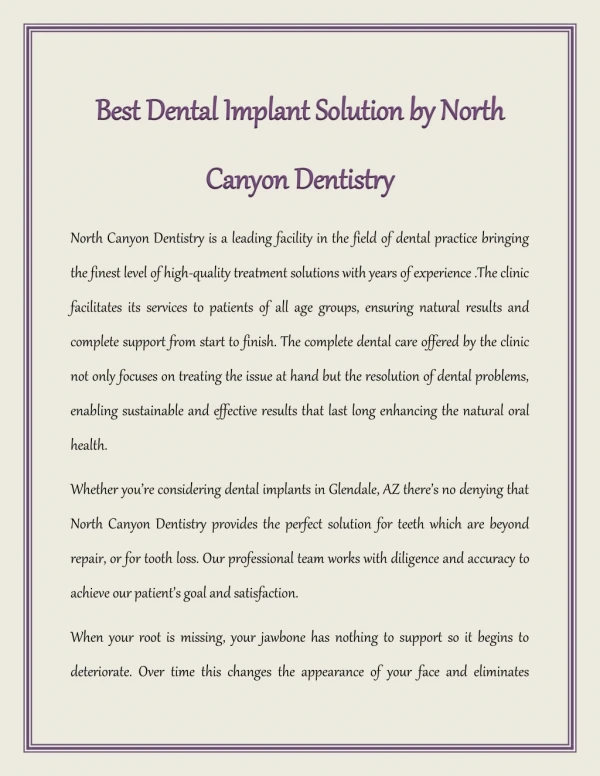 Best Dental Implant Solution by North Canyon Dentistry