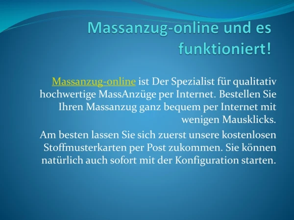 massanzug online und es funktioniert