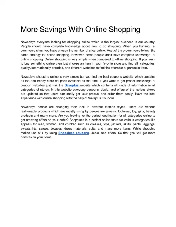 More Savings With Online Shopping