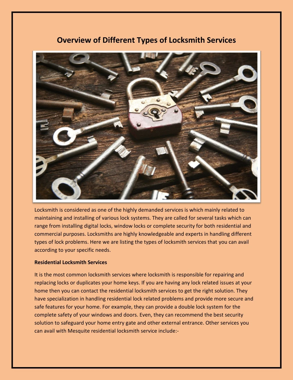 overview of different types of locksmith services