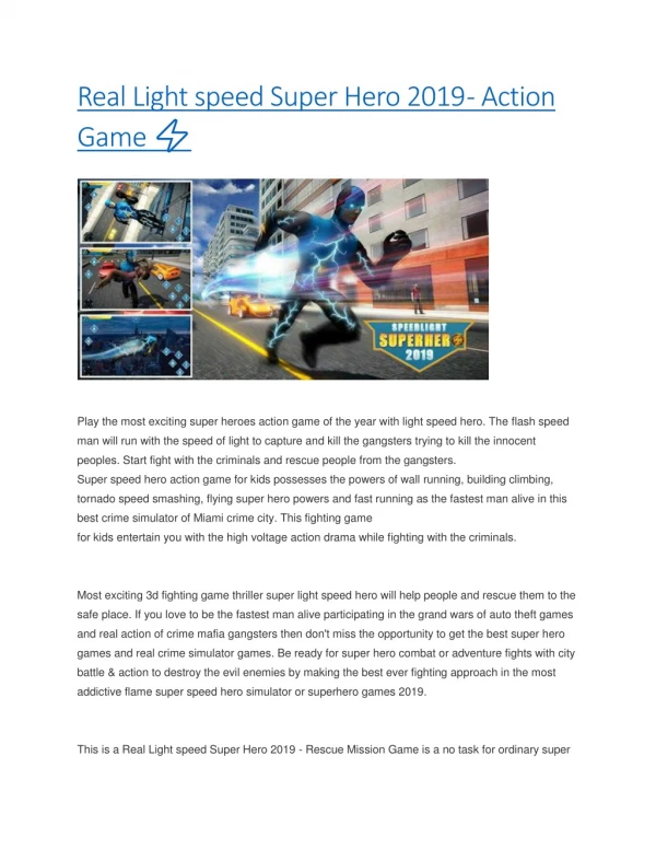 Real Light speed Super Hero 2019 - Action Game ⚡