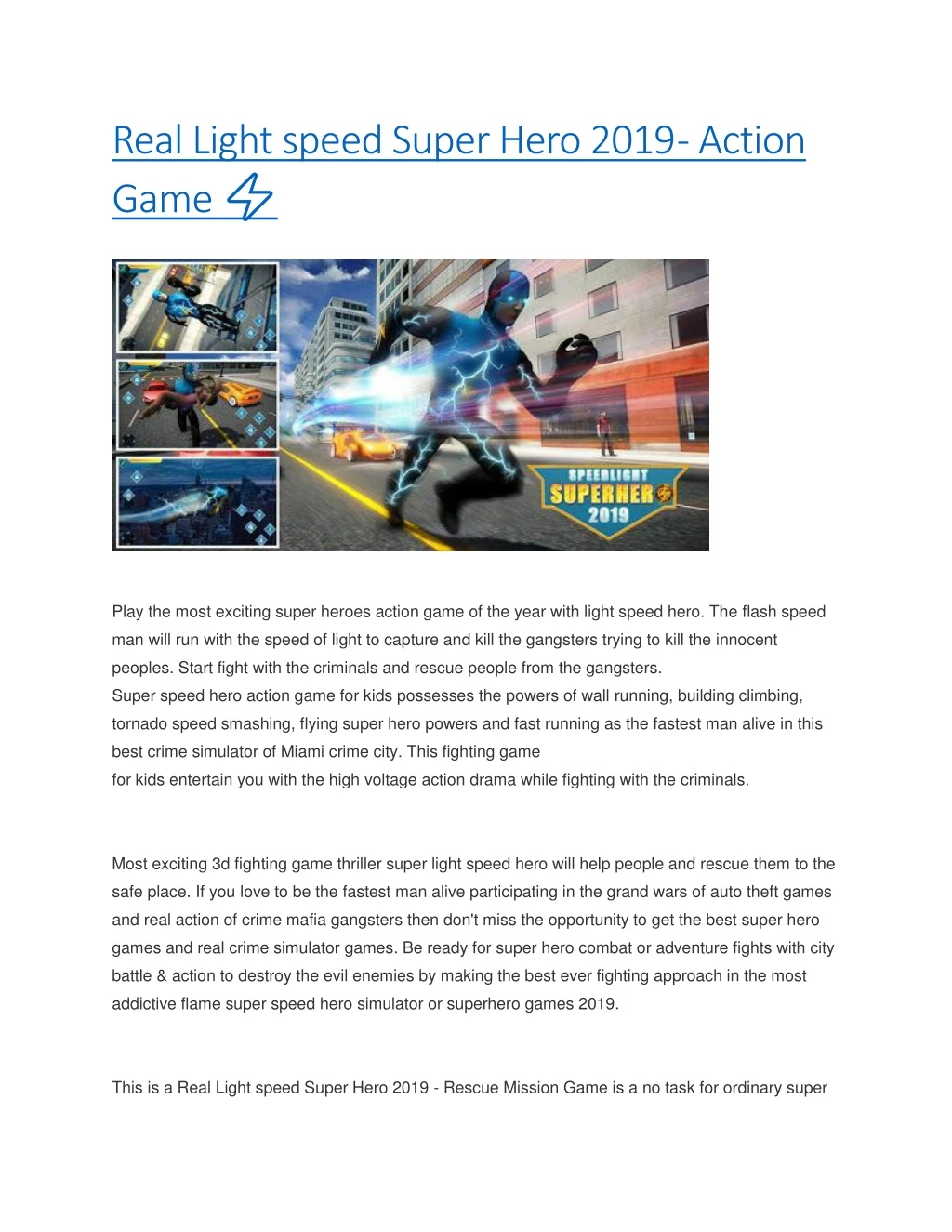 real light speed super hero 2019 action game