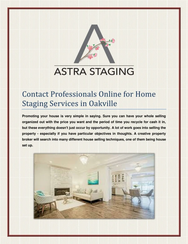 Contact Professionals Online for Home Staging Services in Oakville