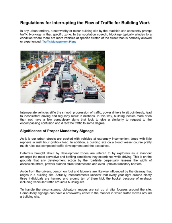 Regulations for Interrupting the Flow of Traffic for Building Work