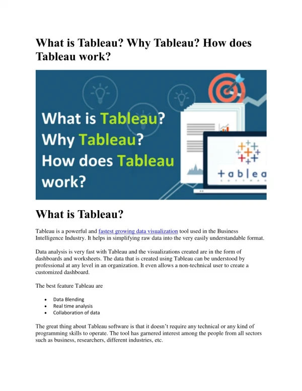 What is Tableau? Why Tableau? How does Tableau work?
