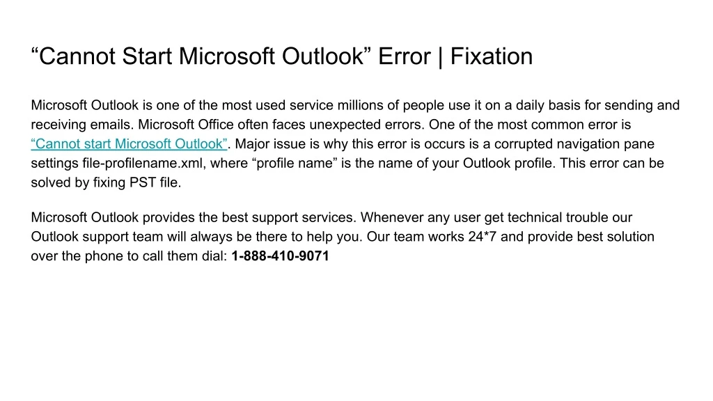 cannot start microsoft outlook error fixation