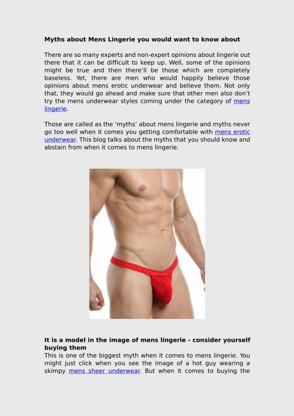 Myths about Mens Lingerie you would want to know about