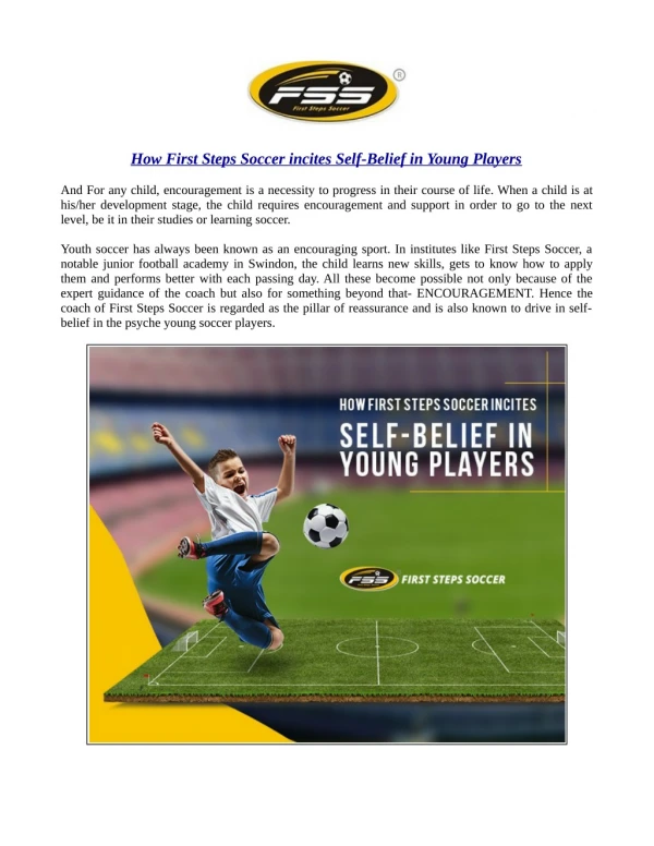 How First Steps Soccer incites Self-Belief in Young Players?