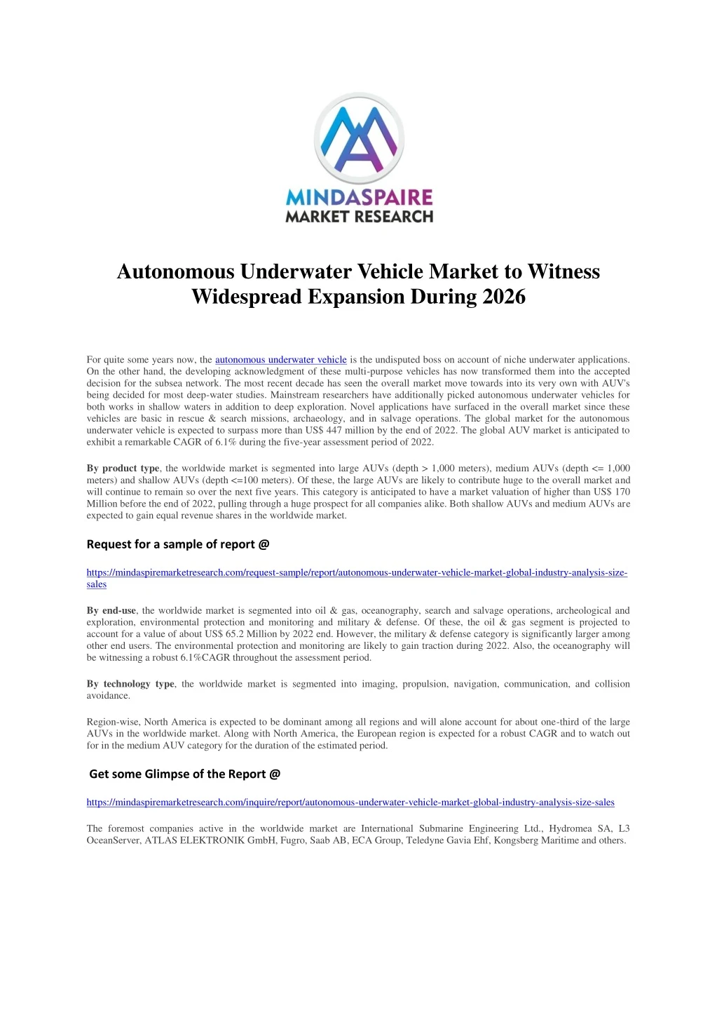 autonomous underwater vehicle market to witness