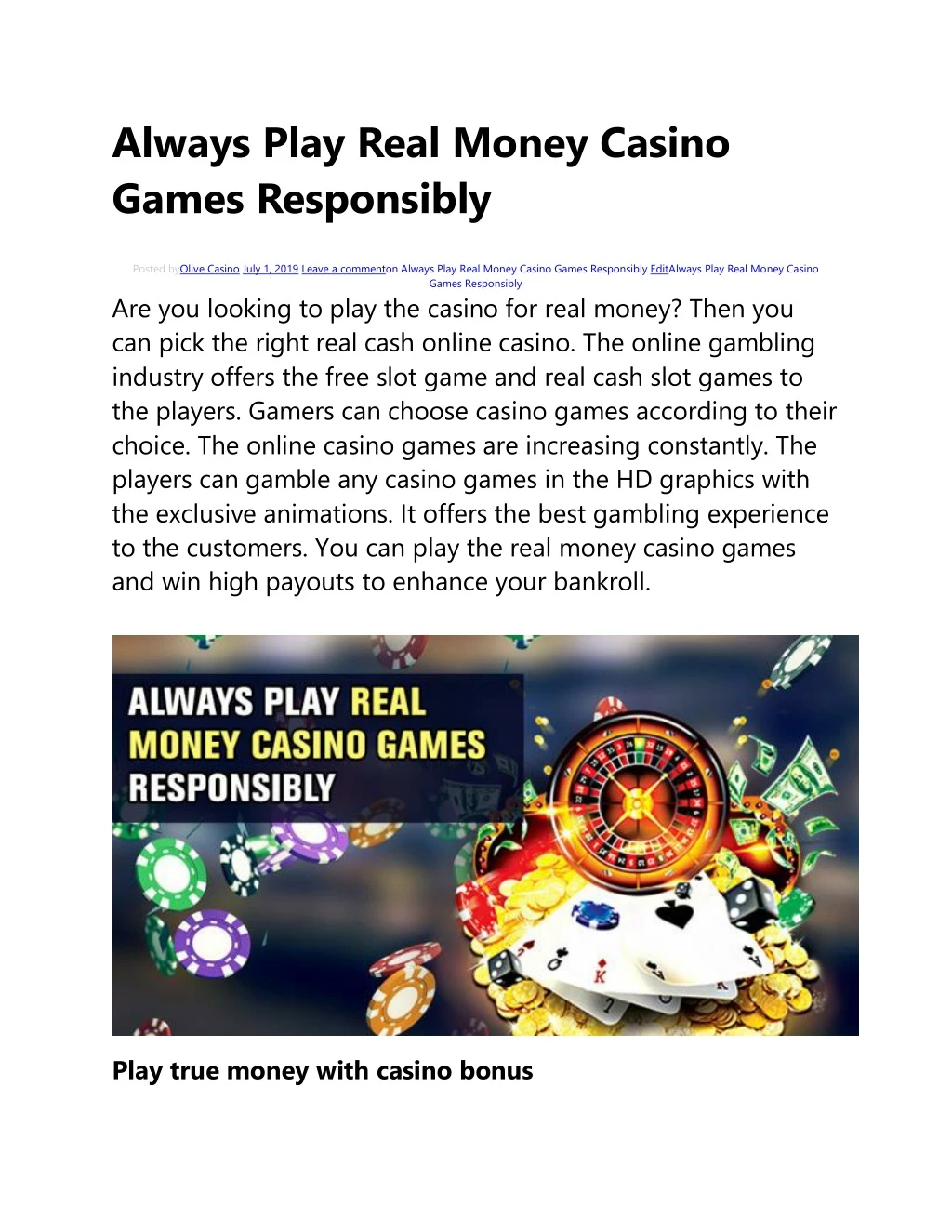 always play real money casino games responsibly