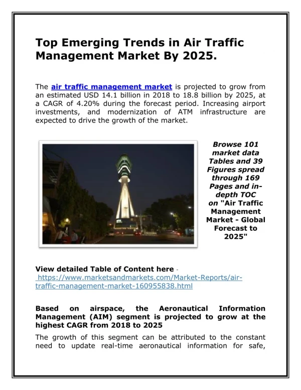 Top Emerging Trends in Air Traffic Management Market By 2025.