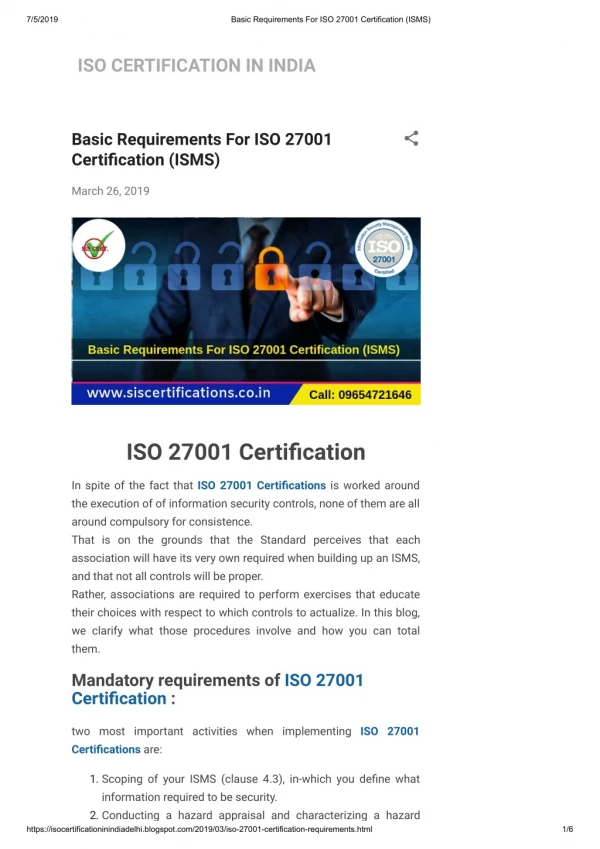 What is primary requirement of ISO 27001 Certification?