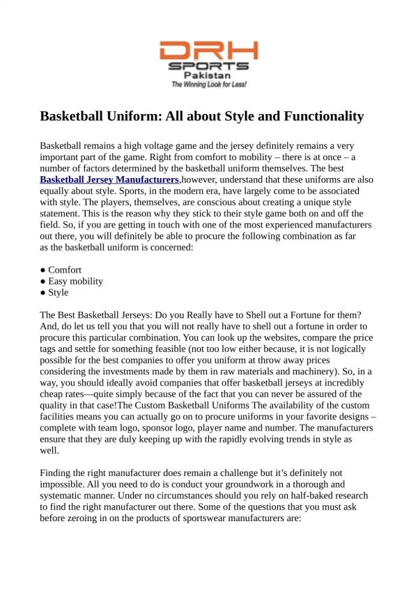 Basketball Uniform: All about Style and Functionality