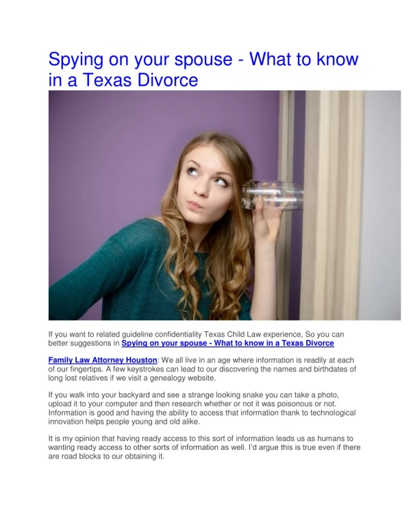 Spying on your spouse - What to know in a Texas Divorce