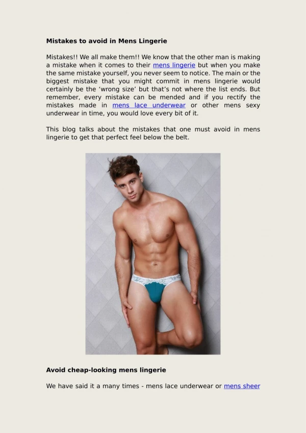 Mistakes to avoid in Mens Lingerie