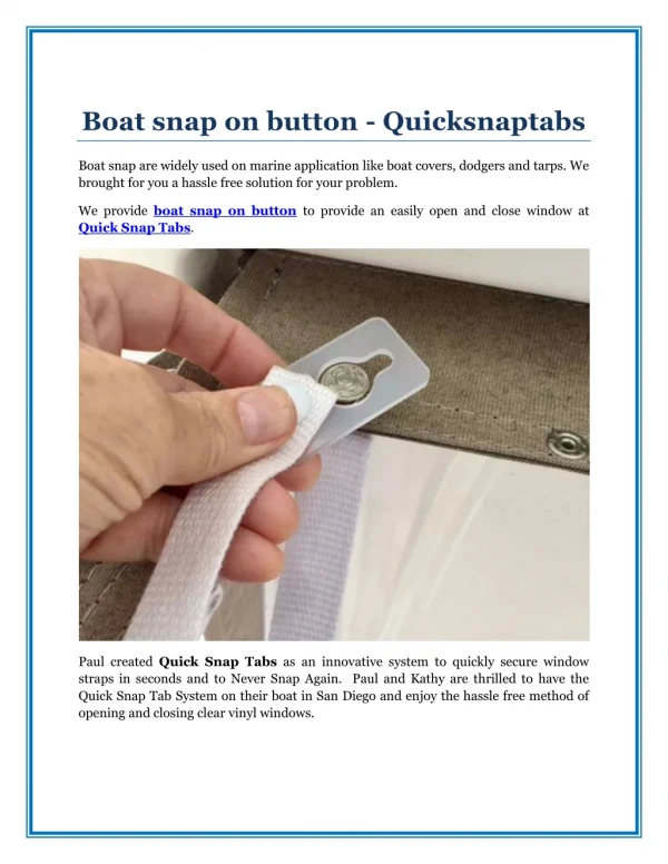 Boat snap on button - Quicksnaptabs