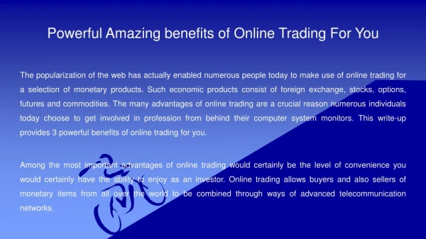 Powerful Amazing benefits of Online Trading For You