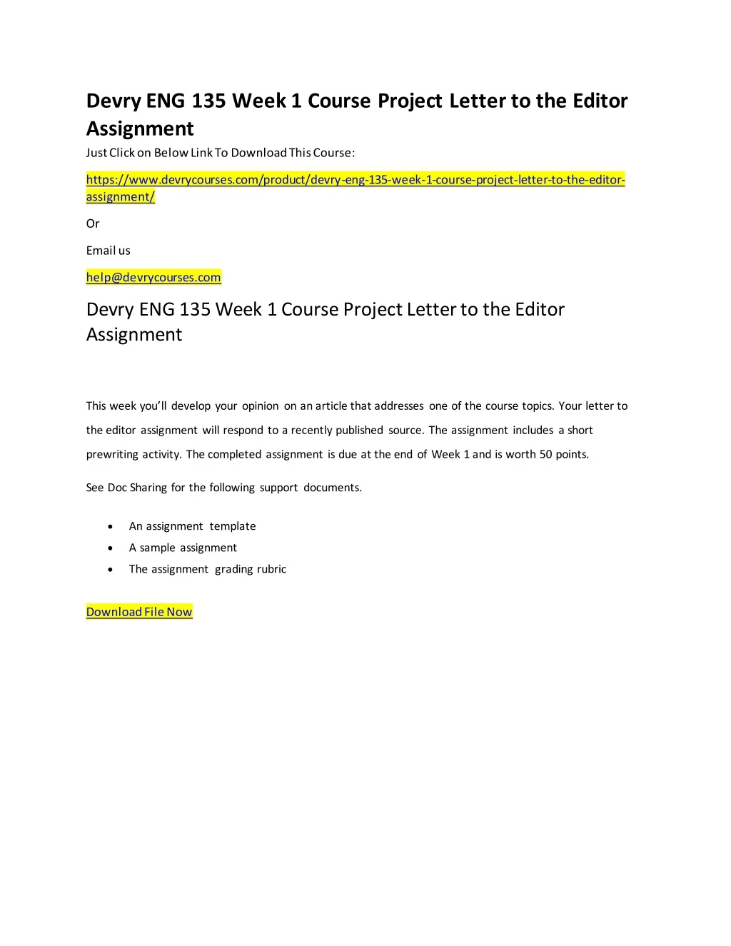 devry eng 135 week 1 course project letter