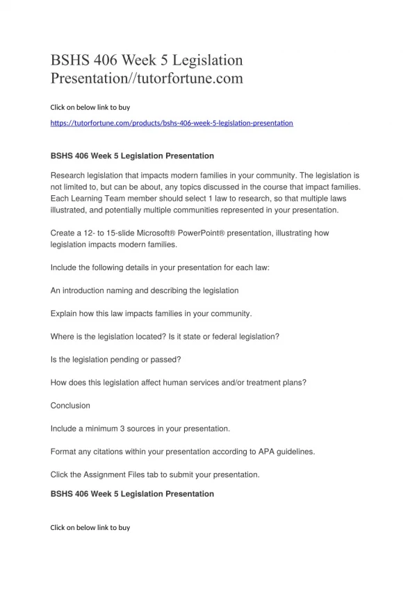 BSHS 406 Week 5 Legislation Presentation//tutorfortune.com