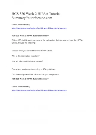 HCS 320 Week 2 HIPAA Tutorial Summary//tutorfortune.com - slide 1