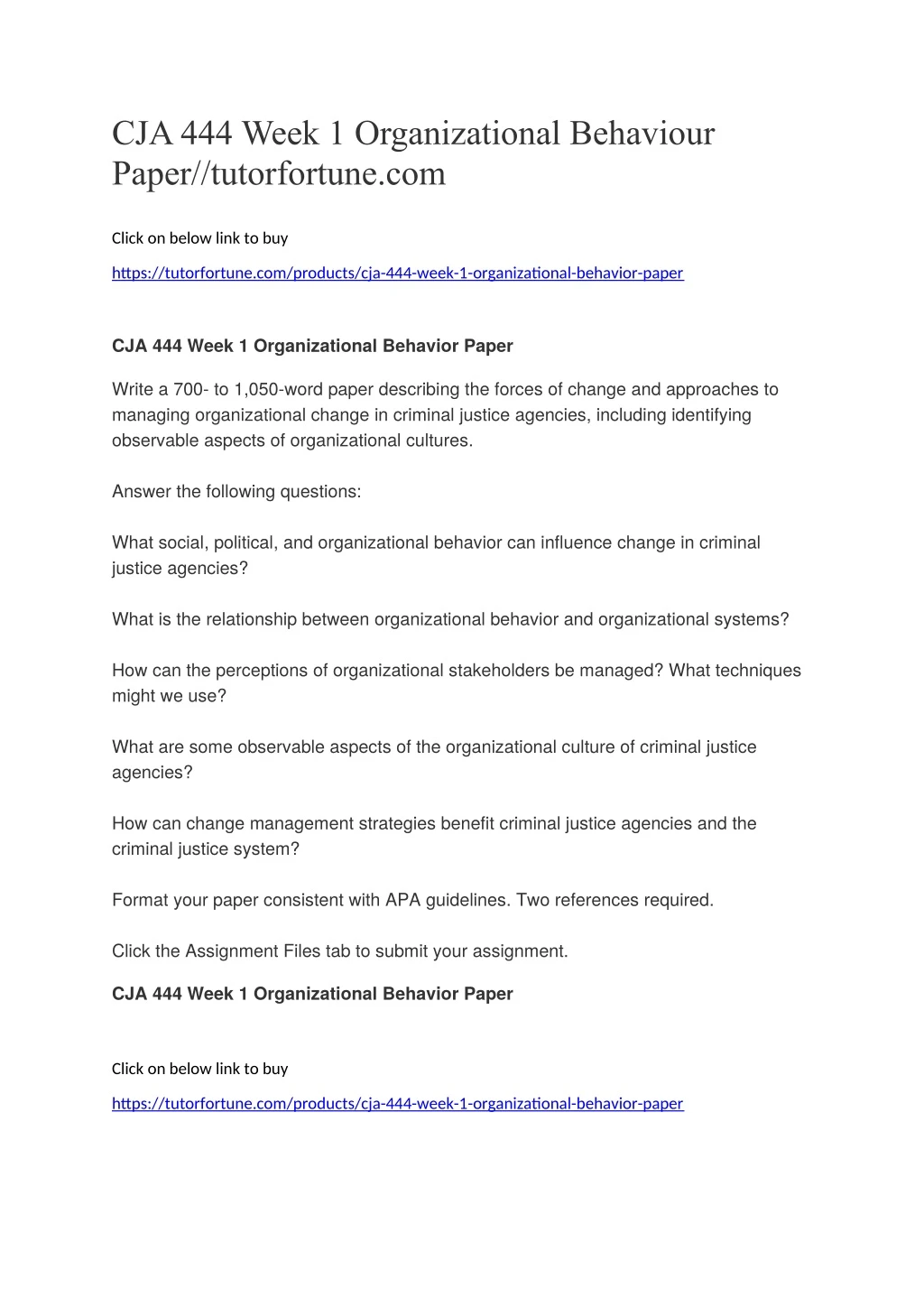 cja 444 week 1 organizational behaviour paper