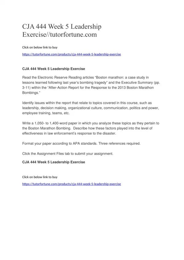 CJA 444 Week 5 Leadership Exercise//tutorfortune.com