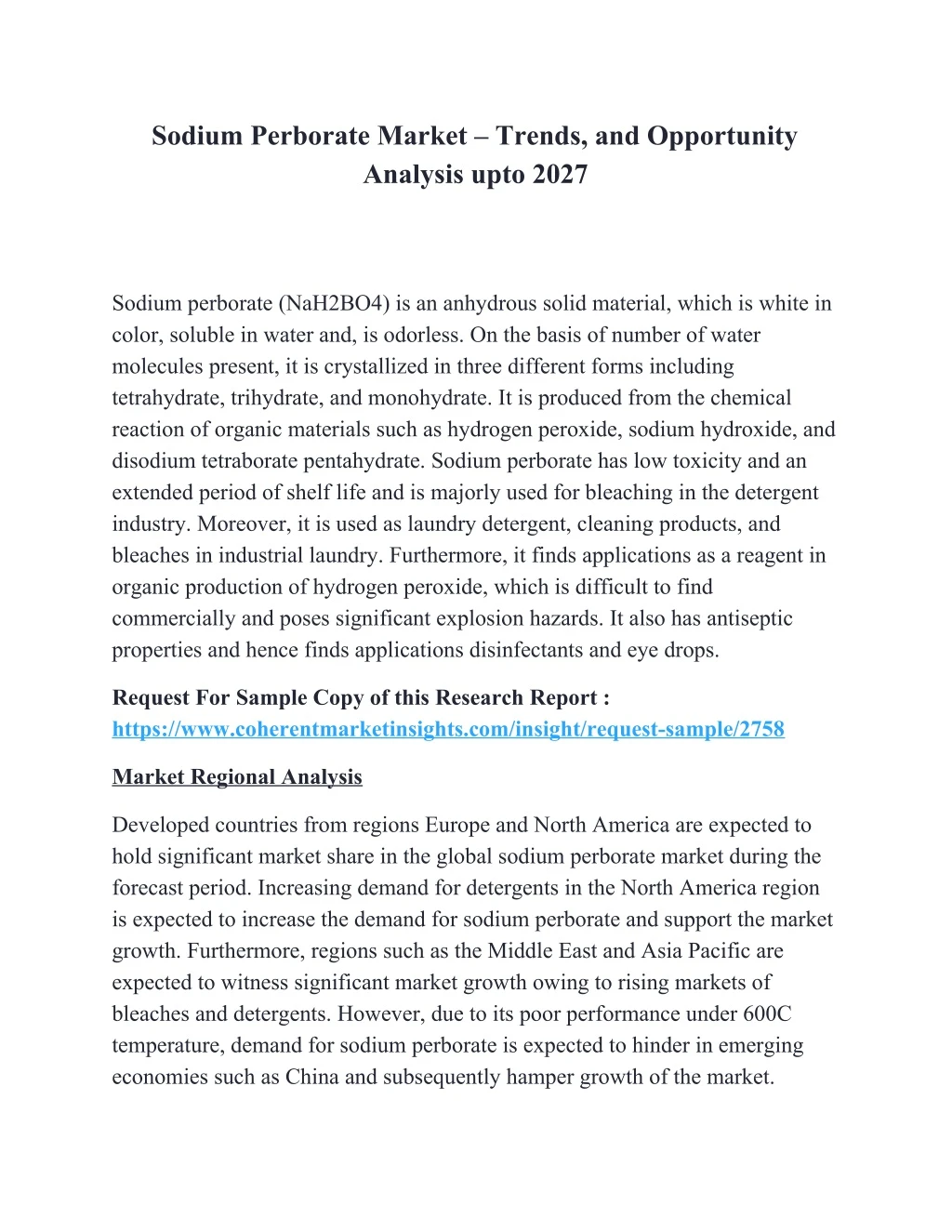 sodium perborate market trends and opportunity
