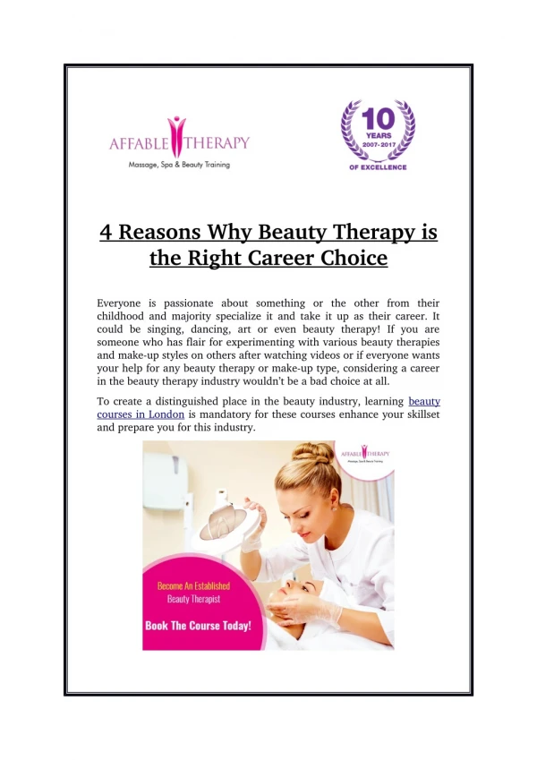 4 Reasons Why Beauty Therapy is the Right Career Choice