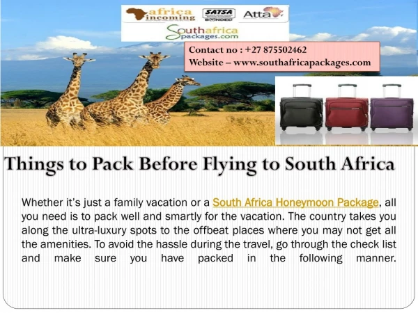 Things to pack before flying to South Africa