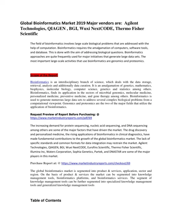 global bioinformatics market 2019 major vendors
