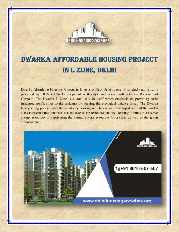 Dwarka Affordable Housing Project in L Zone, Delhi