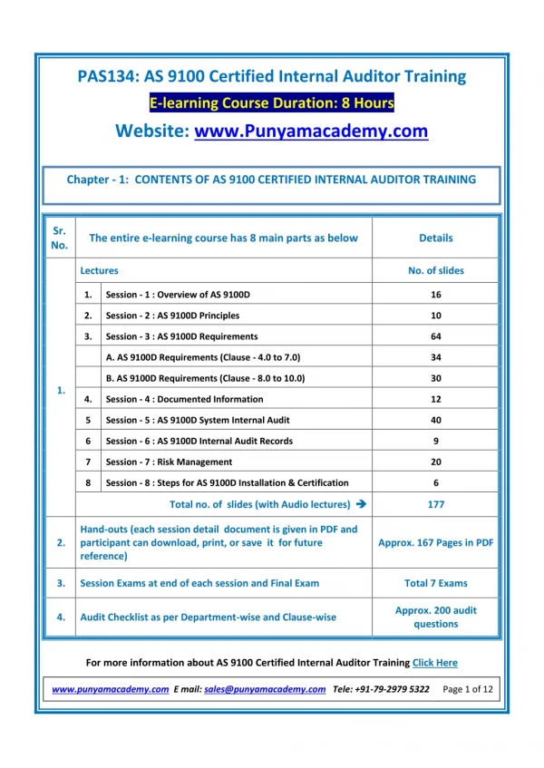 AS 9100 Auditor Training by punyamacademy.com