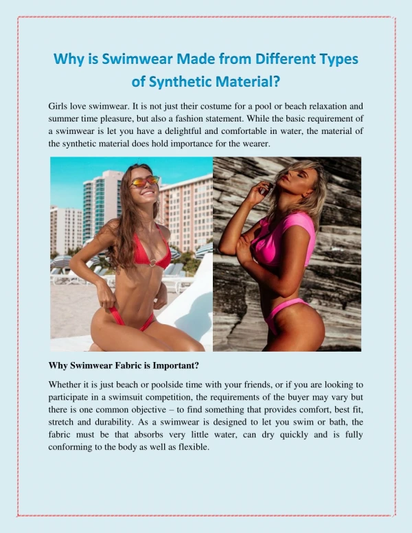 Why is Swimwear Made from Different Types of Synthetic Material?