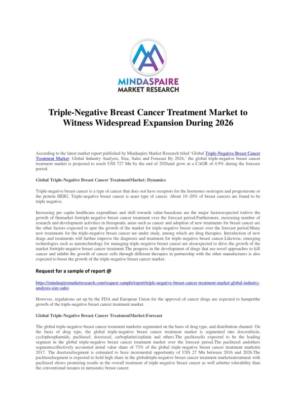 Triple-Negative Breast Cancer Treatment Market to Witness Widespread Expansion During 2026