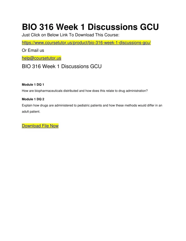 BIO 316 Week 1 Discussions GCU