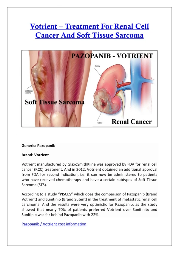 Pazopanib - Votrient: Targeted Therapy for Treating Soft Tissue Sarcoma