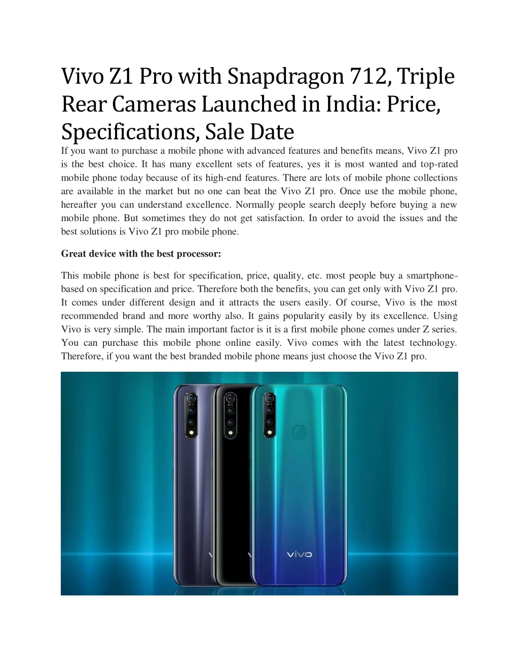 vivo z1 pro with snapdragon 712 triple rear