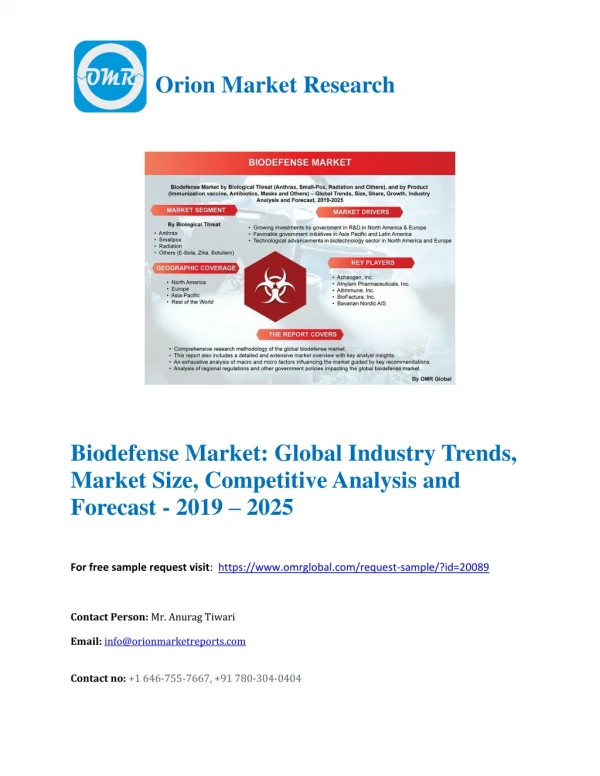Biodefense Market Industry Size, Global Trends, Growth, Opportunities, Market Share and Market Forecast - 2019 to 2025