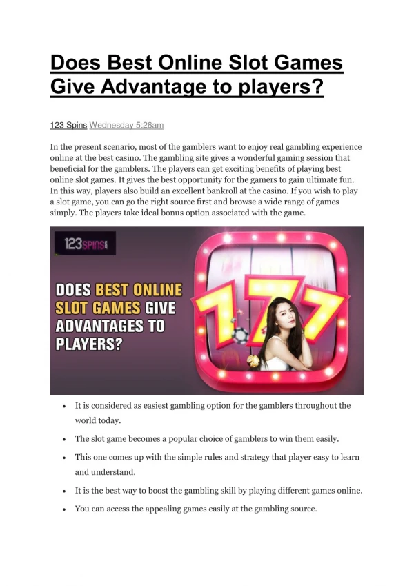 Does Best Online Slot Games Give Advantage to players?