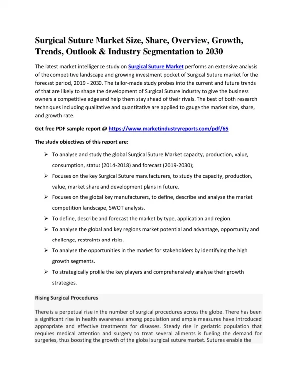 Surgical Suture Market Size, Share, Overview, Growth, Trends, Outlook & Industry Segmentation to 2030