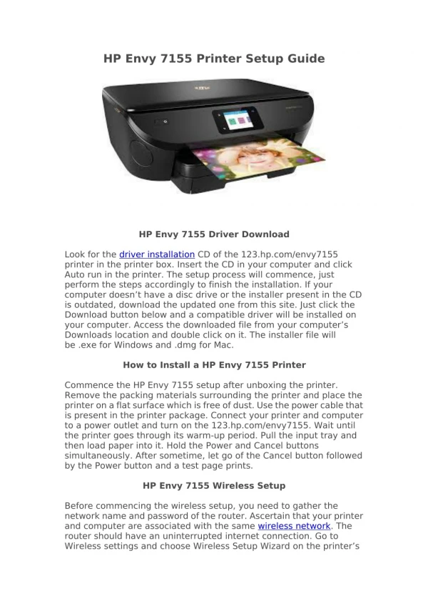 HP Envy 7155 Printer Setup