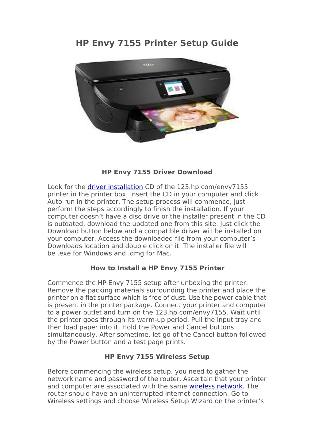 hp envy 7155 printer setup guide