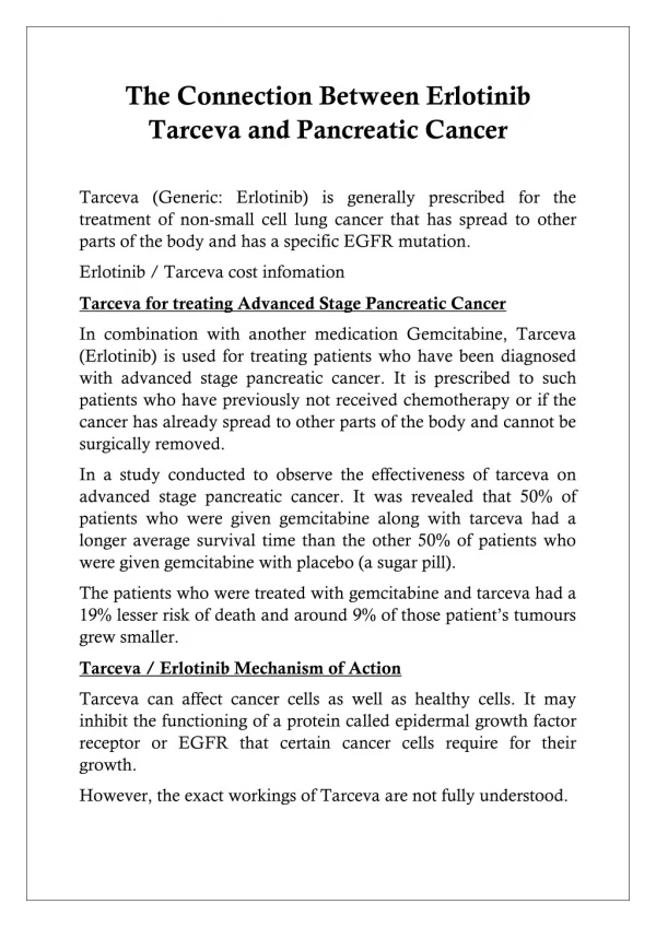 The Connection Between Erlotinib Tarceva and Pancreatic Cancer