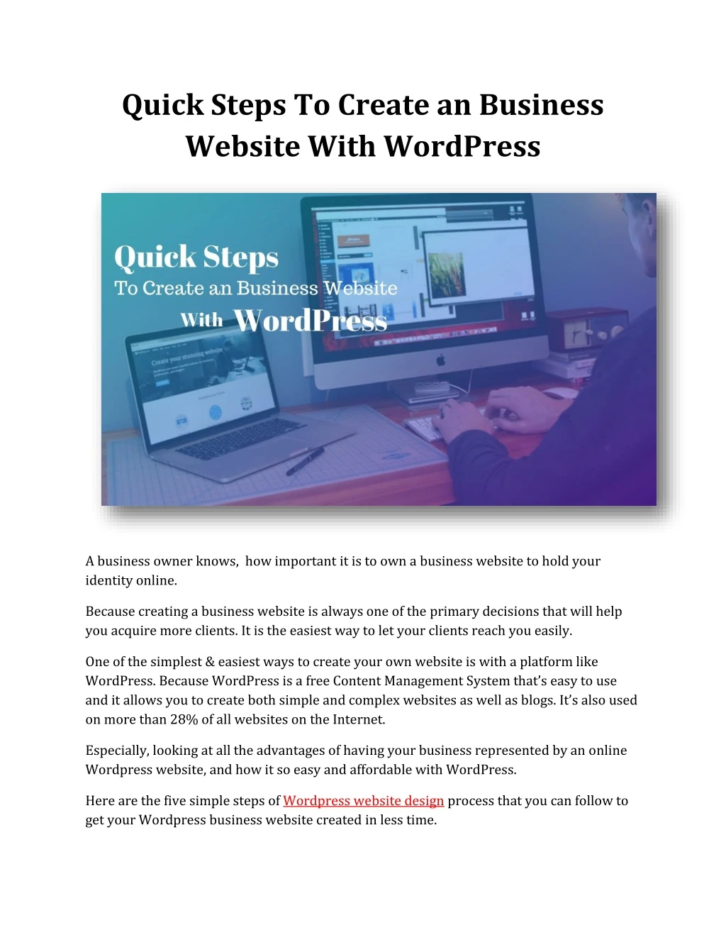 quick steps to create an business website with