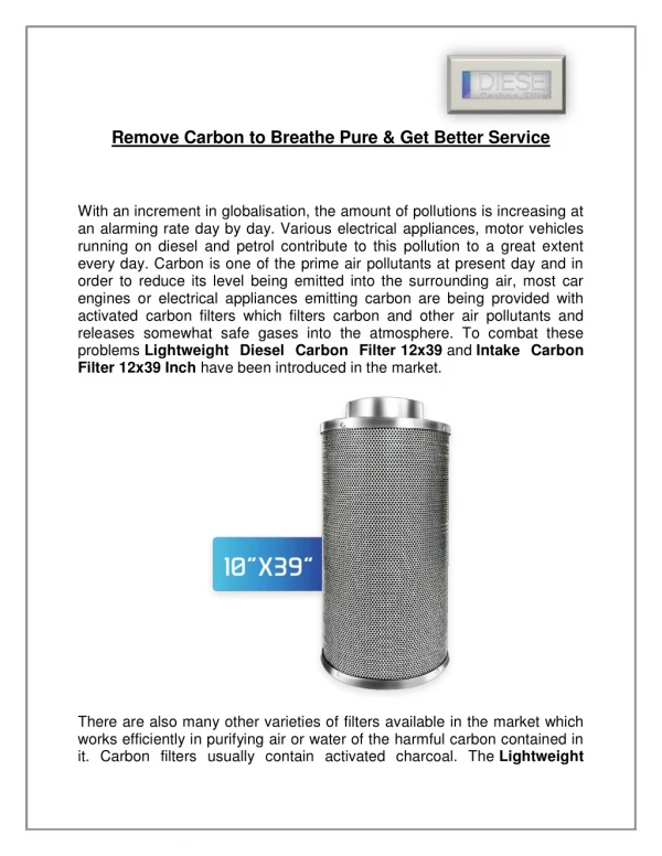 Remove Carbon to Breathe Pure & Get Better Service