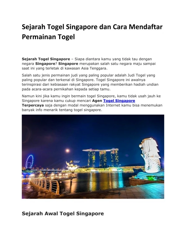 Sejarah Togel Singapore dan Cara Mendaftar Permainan Togel