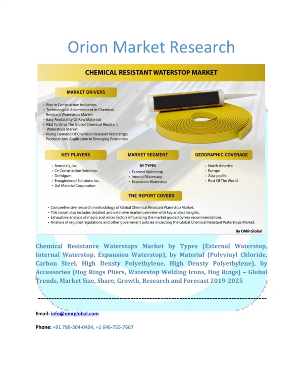 Chemical Resistant Waterstops Market: Global Market Size, Industry Trends, Leading Players, Market Share and Forecast 20