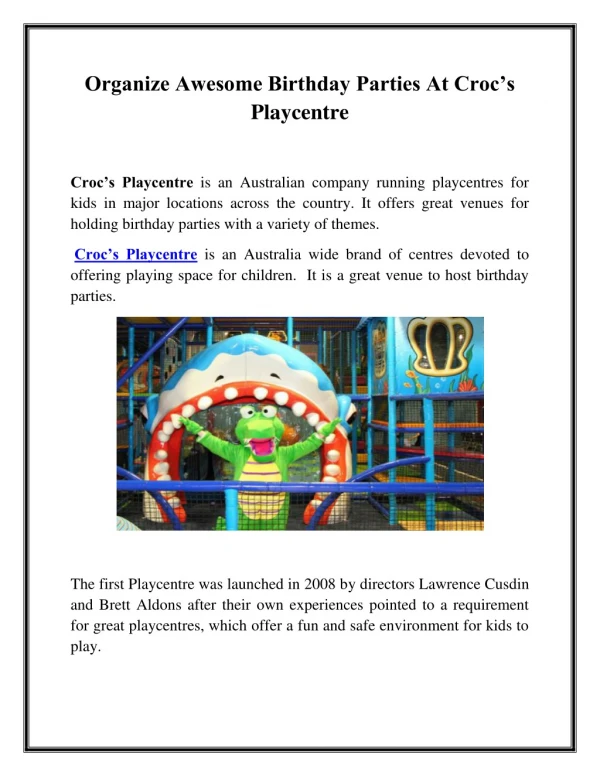 Organize Awesome Birthday Parties At Croc’s Playcentre