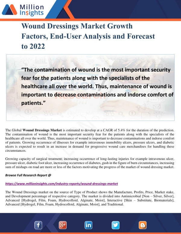 Wound Dressings Market Growth Factors, End-User Analysis and Forecast to 2022